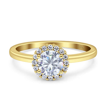 14K Yellow Gold Art Deco Halo Round Cubic Zirconia Engagement Ring Wholesale